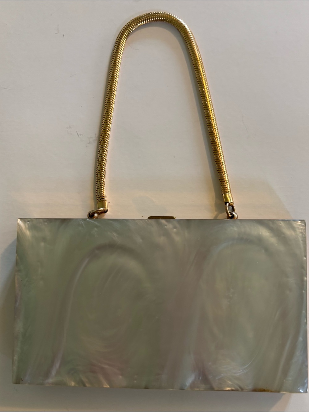 1950s Lucite Mother-of-Pearl Evening Clutch with Gold Handle